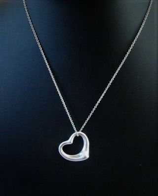 Vintage Tiffany & Co Elsa Peretti 925 Open Heart Pendant 18 " Chain Necklace