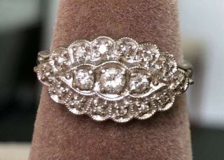 14k White Gold Vintage Natural Diamond Engagement Wedding Band Ring Sz 6