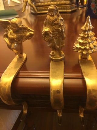 Vintage Brookstone Brass Christmas Stocking Holder Set Of 3