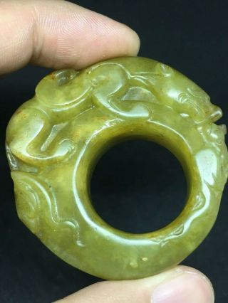Enhance charm Good luck jade hand - carved necklace pendant dragon ring amulet 3