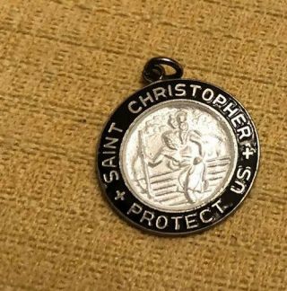 Vintage Sterling Silver Enamel St.  Christopher Medal