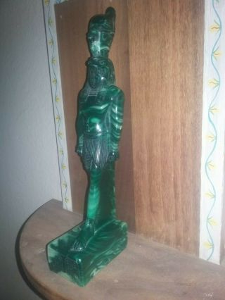 Old tourist Pre 1940 Horus Egyptian Statue - Green Bakalite like resin w/glyphs 3
