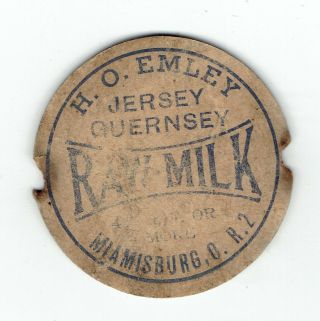 Ohio Oh O Milk Bottle Cap H.  O.  Emley Dairy Miamisburg O Oh Ohio Cap Bottle Milk