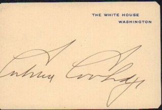 White House Card Signed By President Calvin Coolidge Autograph