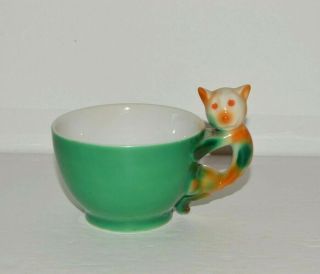 Beyer & Bock Germany Art Deco Green Cat Handle Tea Cup Collectible No Saucer