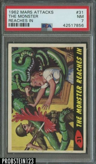 1962 Mars Attacks 31 The Monster Reaches In Psa 7 Nm