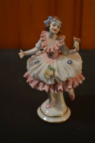 Porcelain Dresden Lace Volkstedt Ballerina/dancer 4 " Vg Shape