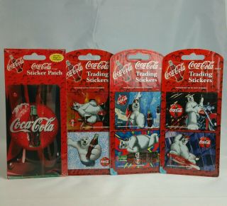 Vintage 1998 Coca Cola Trading Stickers And 2 Image Bear/cap Patch
