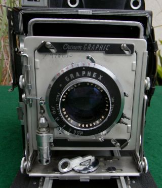 Vintage Graflex Crown Graphic 4X5 Film Camera W/ Graflex Optar 162mm f 4.  5 Lens 2