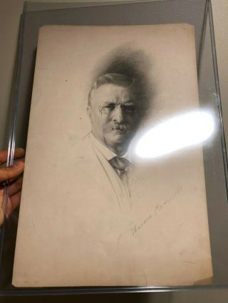 President Theodore Roosevelt Autographed Signed Engraving Lithograph Bas Beckett