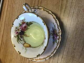 Eb Foley 1850 Light Pink/green Floral Teacup And Saucer Numbered W/ Stand
