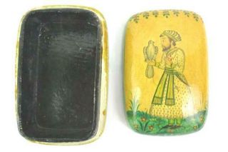 Vtg 2 Piece Hand Painted Persian Lacquered Box Featuring A Man With A Hawk