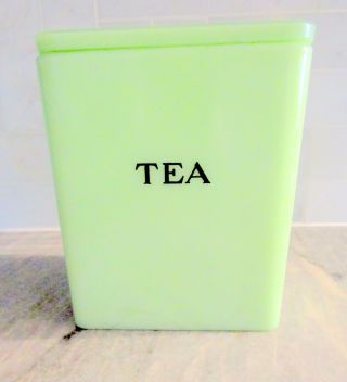 Jadite Jeannette Glass Vintage Tea Canister With Floral Lid Green Jadeite