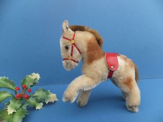 Vintage Antique German Steiff Pony Ear Button Red Saddle Mohair Toy Horse 1312,  0