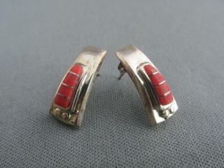 Vintage Old Pawn Sterling Branch Coral Curve Pierced Stud Earrings
