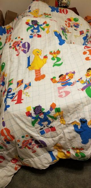 Vintage Sesame Street Numbers Twin Comforter/blanket Big Bird Cookie Monster