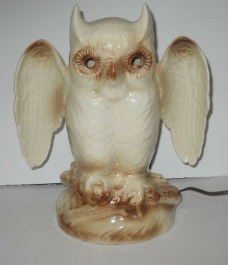 Vintage Kron White Horned Owl Tv Lamp - Bangs Texas Ceramic Pottery
