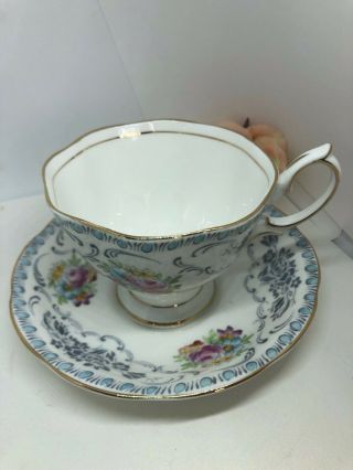 Vintage Royal Albert Bone China Made In England Damask Pattern Tea Cup And Sauce