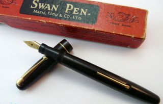 Vintage 1920 Swan Mabie Todd Self - Filler Brown & 14ct Nib Fountain Pen