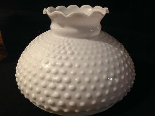 10 Inch Fitter White Milk Glass Hobnail Ruffled Top Lamp Shade Globe