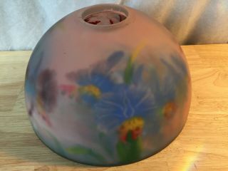 Vintage 10 " Multi Color Hand Painted Reverse Glass Lamp Shade Assorted Flowers