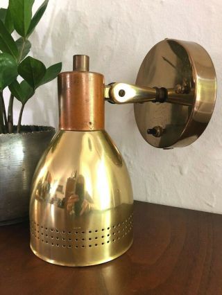 Vintage Mcm Adjustable Wall Sconce Cone Spot Light Mid Century Modern Brass Lamp