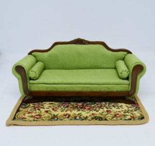 Dollhouse Miniature 1:12 Regency Federal Upholstered Sofa - Green Brocade Ooak