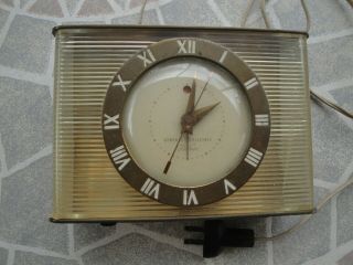 Vintage Ge General Electric Telechron Art Deco Modern Brass Electric Clock 7h229