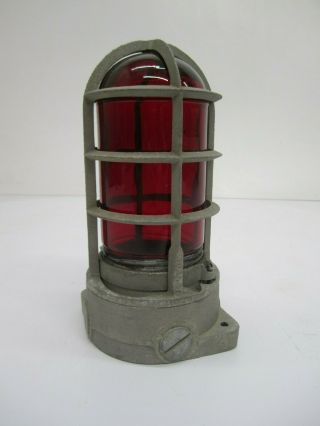Vtg Adalet Industrial Explosion Proof Light Cage & Red Glass Crouse Hinds Globe
