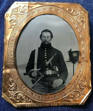 1/6th Plate Tintype Civil War Soldier Officer Armed 7th Maryland Infantry ?