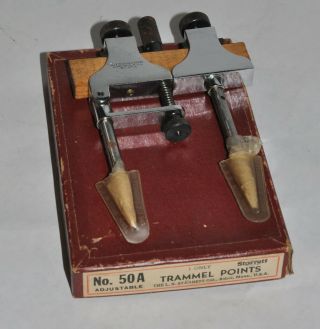 Vintage Starrett No.  50a Adjustable Trammel Points & Box Protectors