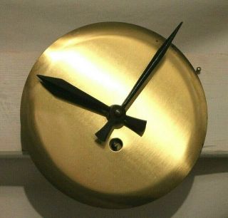 Vintage Mid Century Modern 8 Day Brass Gallery Wall Clock W/ Balance Wheel Mvmt.