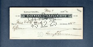 Harry S.  Truman Autographed Signed Personal Check Kansas City Missouri 1925 Rare