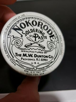 Vintage Nokorode Soldering Paste Tin Advertising Mw Dunton Co.  Merchandising