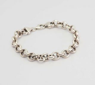 Vintage Round Link Wide Sterling Silver Chain Bracelet Italy