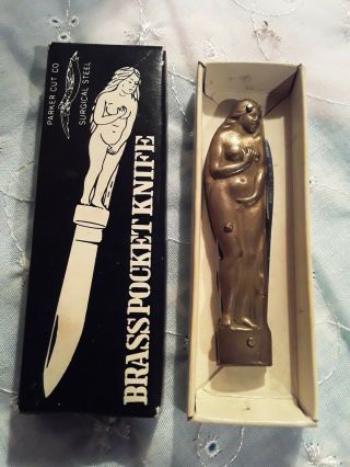 Vintage Parker Cutlery Co.  Nude Woman Front/back Single Blade Brass Pocket Knife