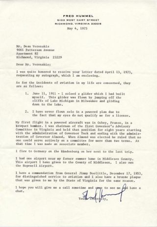 Fred Hummel - Typed Letter Signed 05/04/1973
