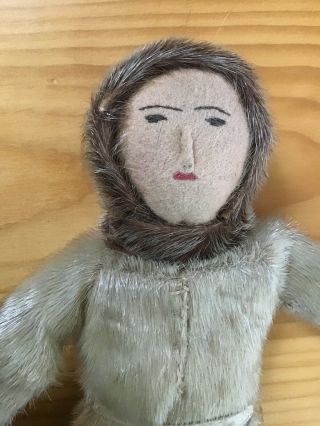 10” Old Inuit Eskimo Folk Art Doll Leather,  Fur And Cloth Handmade Ooak