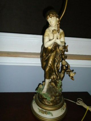 Vintage 44 " Signed L &f Moreau Spelter Figural Maiden /light Lamp