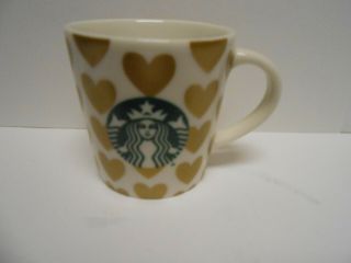 Starbucks Coffee 2015 Demitasse Cup White Gold Hearts Espresso Mug Mini 3 Oz