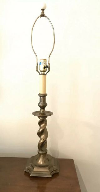 Vintage Stiffel Antiqued Brass Barley Twist Candlestick Lamp 30 - 1/2”