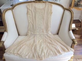Shabby Antique Vtg Old Wedding Dress Tambour Net Lace Victorian Deco