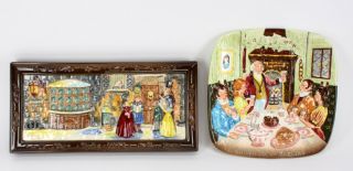 2 Vintage Beswick Royal Doulton Christmas In England Porcelain Wall Plaque Pair