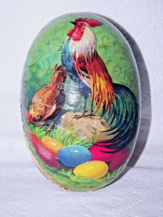 Antique Easter Egg Paper Mache 6 1/2 " Long - " Germany " Rooster Hen Colored Eggs