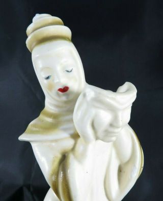 Rare Art Deco ceramic figurine Chinese Venetian theatre Lady w mask 2