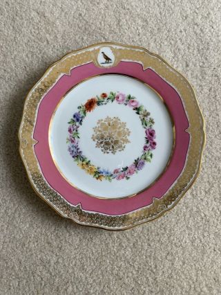 Antique Pink,  Gold,  White Plate With Floral Design 9 1/2” In Diameter
