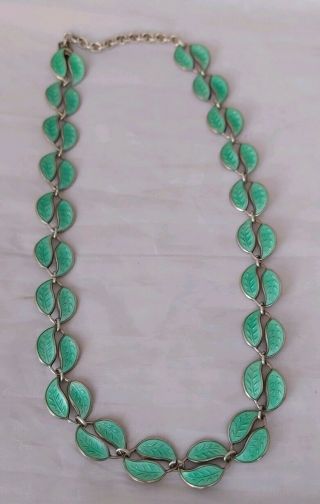 Vintage David Andersen Sterling Silver Enamel Leaf Chain Necklace Norway