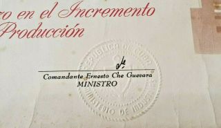 Ernesto " Che " Guevara (1928 - 1967) - Rare Voluntary Work Signed Autograph 1961