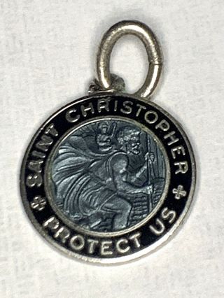 Vintage Sterling Silver Enamel St.  Christopher Medal