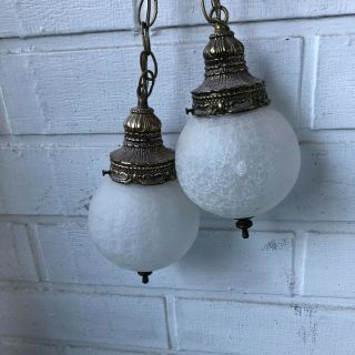 Vtg Mid Century Modern Glass Double Globe Swag Chain Lamp Lights Hanging Fixture